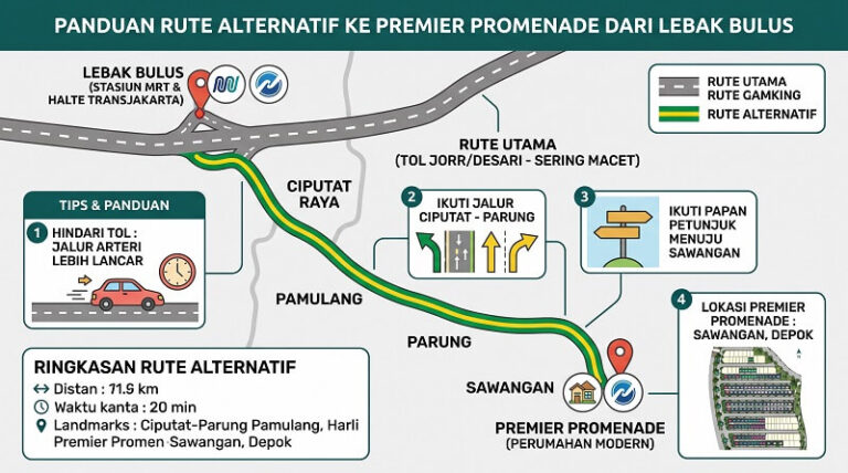 Panduan rute alternatif ke premier promenade dari lebak bulus